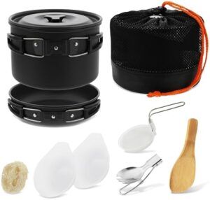 Portable Camping Cookware Set - 10pc Cooking Backpacking Mess Kits Camping Pots and Pans Set for Hiking