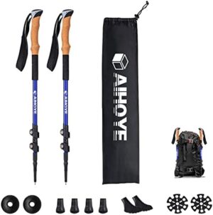 Aihoye Trekking Hiking Poles - 2 Pack Adjustable Hiking Walking Sticks Collapsible Lightweight - Strong Lightweight Aluminum7075, Quick Flip-Lock Hiking Sticks and Comfortable Cork Grips