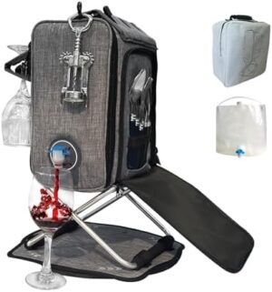 Backpack Cooler Insulated Leak Proof 20 Cans, 2 Ice Packs for Keeping Cool, Collapsible Support Stand with Rotary Bottom Tray for Rotate 360°, Cup Holder Cutlery Set for Camping Lunch