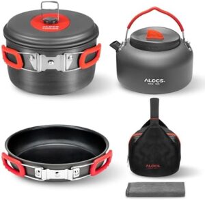 Alocs Camping Cookware, Alumina Camping Cooking Set with Camping Kettle, Lightweight Portable Camping Gear, Non-Stick Camping Pan Included Storage Carry Bag for Outdoor Backpacking Hiking and Picnic