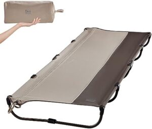 TIMBER RIDGE Lightweight Aluminum Camping Cot, 20-Second Quick Set-Up Folding Cot with Zipper Closure, Portable Carry Bag Included for Camping, Travel and Outdoors, Support up to 225lbs, Tan