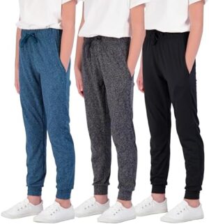 Real Essentials 3 Pack: Girls' Lounge Joggers Soft Athletic Performance Casual Sweatpants(Ages 7-16)