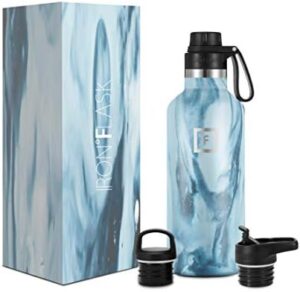 IRON °FLASK Camping & Hiking Hydration Canteens - 3 Lids (Narrow Spout Lid) Leak Proof Vacuum Insulated Stainless Steel - Hot & Cold Double Walled Sports Water Bottle - Ocean, 32 Oz