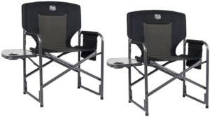 TIMBER RIDGE Lightweight Oversized Camping Chair, Portable Aluminum Directors Chair with Side Table Detachable Side Pocket for Outdoor Camping, Lawn, Picnic, Support 400lbs Black 2 Pack