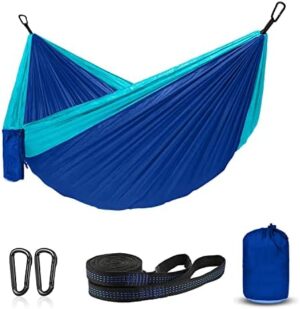 Hammock Camping, Portable Single/Double Hammocks for Outdoor Hiking Travel Backpacking - 210D Nylon Hammock Swing for Backyard & Garden (Blue/Sky blue)