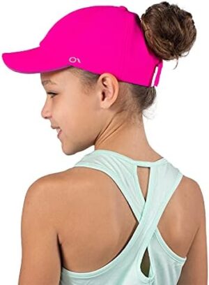 Ponyflo Kids Active Ponytail Hat - Ponytail Cap, Girls Baseball Hat, Full Back Opening, Cute Hats for Girls Ages 7-12 Years