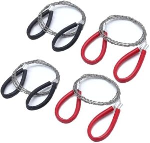 4 Pcs Survival Wire Saw, Heavy Duty Emergency Steel Wire Saw, Pocket Size Outdoor Tool for Cutting Wood Rubber Plastic (Black, Red)