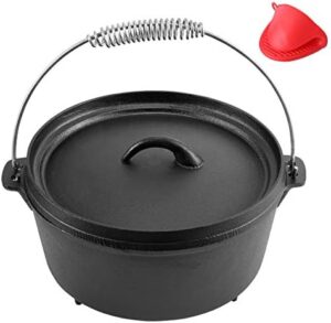 5QT Cast Iron Dutch Oven, Pre-seasoned Non-Stick Dutch Oven with Lid & Lifter Handle, Round Large Dutch Oven Liners Camp Cookware Pot for Camping Cooking, BBQ, Basting, Baking, Black