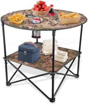 Portable Beach Table, Picnic Table 29 Inch Folding Table with 4 Cup Holders and Bag, Lightwegiht Camping Table, Tables for Beach, Outside, Picnic, Patio