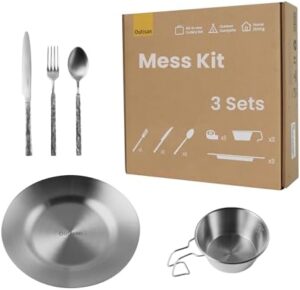 Mess Kit for Camping and Picnic - Premium 3-Person 15-Piece Camping Utensils Set with Signature Sierra Cups, Camping Plates and Utensils