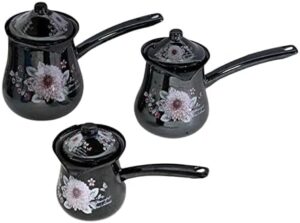 3-Piece Turkish Coffee Pot Set with Covers - Enamel Design, Ideal for Tea, Coffee, Milk, Butter - Versatile Warmers