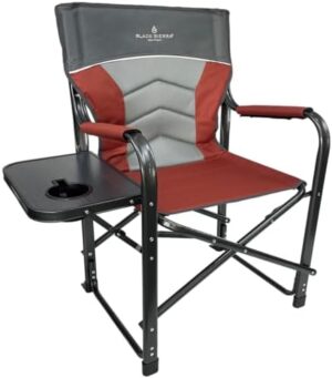 Black Sierra XL Directors Chair with Foldable Side Table, Heavy Duty Camping Chair supports 400 Lbs, Oversize Outdoor Folding Chair with High Back and Padded Arms for Lawn, Beach, Tailgating, Sports