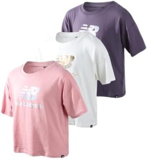 New Balance Girls' Athletic T-Shirt - 3 Pack Active Performance Sports Tee Bundle (7-16)