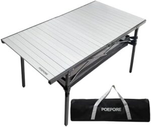 Large Folding Camping Table Aluminum with Storage for 4-6 People 54"X27.5" Roll Up Tall Outdoor Portable Table Lightweight with Carry Bag for Picnic BBQ Backyard Beach