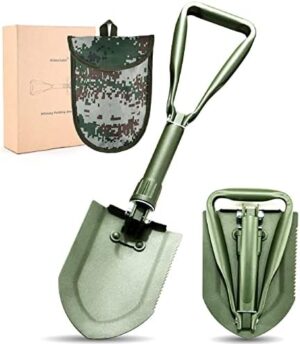 22.8'' Military Folding Camping Shovel, w/Pick Foldable Tactical Shovel for Gardening, Camping, Hiking, Outdoor, Backpacking, Emergency (Olive)