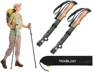 TREKOLOGY TREKZ SE 2pc Collapsible Hiking Stick - Lightweight, Foldable Retractable Trekking Poles for Men, Women & Seniors with Adjustable Heights - Nordic Walking Stick for Backpacking, Camping