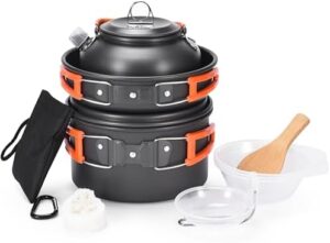 Outlery Camping Cookware Set - 6.7" Durable Camping Pots and Pans for Outdoor Backpacking, Hiking, and Picnic - Lightweight and Easy to Clean Cooking Equipment - Camp Essential for Open Fire Cooking