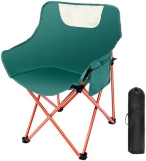 LING RONG Portable Folding Chair,Lightweight Camping Chairs with Side Pocket and Carry Bag for Adult Hiking Fishing Beach, Green