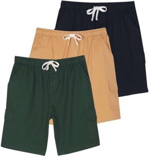 Real Essentials 3 Pack: Men's 9" Elastic Waistband Cargo Short with Drawstring