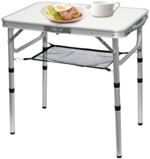 Small Camping Table 2Ft Folding Table 3 Adjustable Height Portable Lightweight Table Aluminum Fold Up Dining Table for Picnic,Beach BBQ,Cooking, Bed Working Outdoor & Indoor