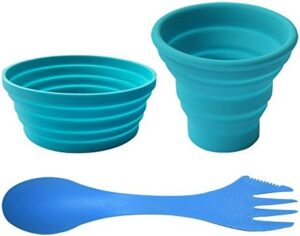 Silicone Collapsible Bowl Cup Set with Spork for Outdoor Camping Hiking Travel - Set of 3