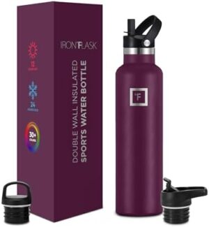 IRON °FLASK Sports Water Bottle - 3 Lids (Narrow Straw Lid) Leak Proof Vacuum Insulated Stainless Steel - Hot & Cold Double Walled Camping & Hiking Hydration Canteens - Burgundy, 24 Oz