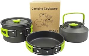 aiGear Camping Cooking Set Cookware Mess Kit with Storage Bag Pot Pan and Teapot Set Camping Accessories for Outdoor Camping Hiking Picnic Portable and Lightweight Aluminum