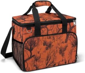 Orange Camouflage Trees Backpack Camping Cooler Leak Insulated Waterproof Portable Cooler Bag with Handle Shoulder Strap