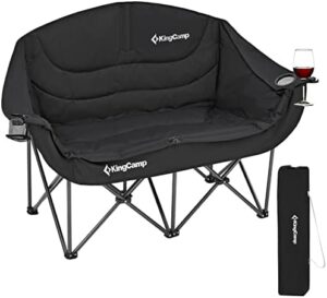 KingCamp Double Camping Chair Oversized Loveseat Camping Couch Heavy Duty Outdoor Folding Chair with Cup Holder Wine Glass Holder Support 440 lbs for Outside Picnic Beach Travel Deep Black