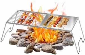 Foldable Campfire Grill Grate, Camping Cooking Racks for Fire Pit, Over Fire Camp Grill, Outdoor Camp Fire Grill, Stainless Steel Griddle Warming Rack