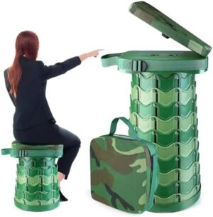 Collapsible Camping Stool with Seat Cushion & Nylon Bag, Square Portable Telescopic Stool, Lightweight Sturdy Foldable Stool for Camp Fishing Picnic, Max Load 550 lb