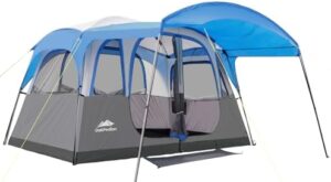 6/8 Person Camping Tent with Porch, Large Family Cabin Tent with 2 Doors and 5 Windows, Multi Room Tent for Camping with Room Divider, Carry Bag and Floor Mat