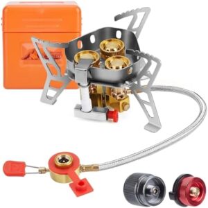 WADEO 6800W Windproof Camping Gas Stove, Small Camping Stove with Piezo Ignition, 1LB Propane Tank Adapter, Butane Adapter for Outdoor Cooking, Picnic, Camping and Hiking