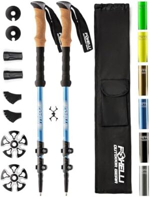 Foxelli Hiking Poles – Lightweight & Collapsible with Comfortable Cork Grips, Easily Adjustable for All Heights, Includes Carry Bag and Accessories