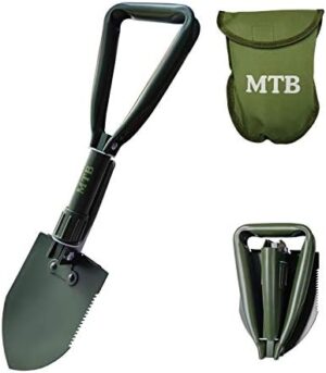 Military Folding Shovel Camping Shovel,High Carbon Steel Entrenching Tool w/Wood Saw Edge and Tactical Carry Case, 18.3 Inch, Green