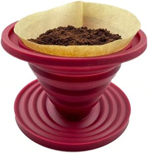 Collapsible Pour Over Coffee Dripper for Camp Coffee, Reusable Silicone Coffee Filter Holder for Camping Red