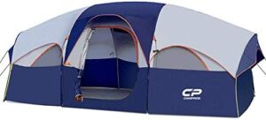 CAMPROS CP Tent 8 Person Camping Tents, Weather Resistant Family Tent, 5 Large Mesh Windows, Double Layer, Divided Curtain for Separated Room, Portable with Carry Bag