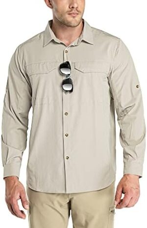 Outdoor Ventures Men's UPF 50+ UV Sun Protection SPF Hiking Shirt Long Sleeve Lightweight Quick Dry for Safari Travel Fishing