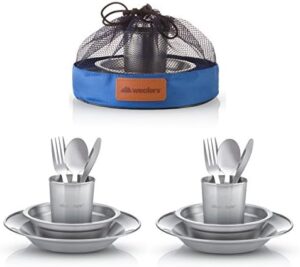 Unique Complete Messware Kit Polished Stainless Steel Dishes Set| Tableware| Dinnerware| Camping| Includes - Cups | Plates| Bowls| Cutlery| Comes in Mesh Bags