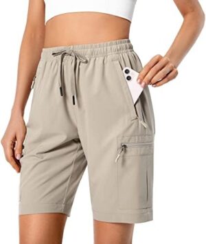 Women's Lightweight Hiking Cargo Shorts Quick Dry Athletic Shorts for Camping Travel Golf with Zipper Pockets Water Resistant