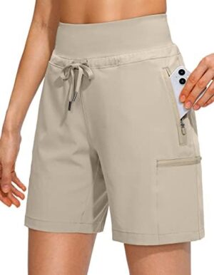 Obla Women's Hiking Cargo Shorts Zipper Pockets Soft High Waisted Quick Dry 7 Inch Long Shorts for Women Golf Athletic Summer