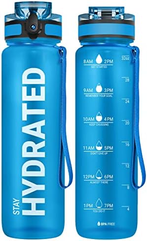 Sahara Sailor Water Bottles, 32oz Motivational Sports Water Bottle with Time Marker - Times to Drink - Tritan, BPA Free, Wide Mouth Leakproof, Fast Flow Technology with Clean Brush (1 Bottle)