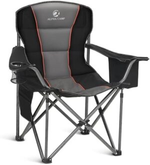 ALPHA CAMP Oversized Camping Folding Chair Heavy Duty Lawn Chair with Cooler Bag (Black)