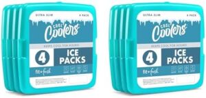 Cool Coolers by Fit + Fresh, Reusable & Long-Lasting Slim Ice Packs, Cold Packs for Lunch Boxes, Ice Packs for Lunch Bags, Green 8 Pack