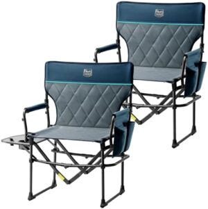 TIMBER RIDGE Heavy Duty Camping Chair with Compact Size, Portable Directors Chair with Side Table and Pocket for Camping, Lawn, Sports and Fishing, Supports Up to 400lbs, Navy 2 Pack