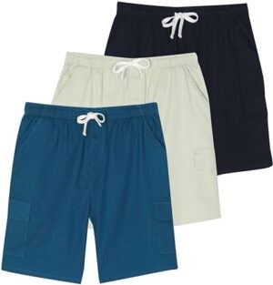 Real Essentials 3 Pack: Men's 9" Elastic Waistband Cargo Short with Drawstring