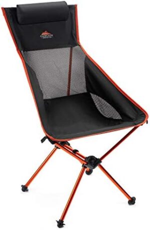 Cascade Mountain Tech Outdoor High Back Lightweight Camp Chair with Headrest and Carry Case - Black