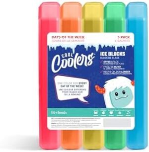 Cool Coolers by Fit + Fresh, 5 Pack Days of the Week Ice Blocks, Compact Reusable Ice Packs for Lunch Boxes & Coolers, Multi Colored