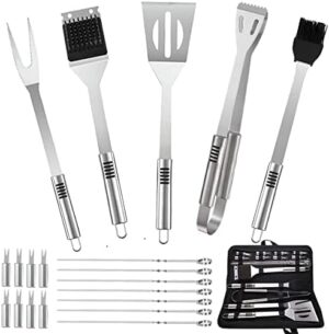 BBQ Accessories Kit - 20pcs Stainless BBQ Grill Tools Set for Smoker Camping Barbecue Grilling Tools BBQ Utensil Set Outdoor Cooking Tool Set with Canvas Bag Gift for Thanksgiving Day, Christmas