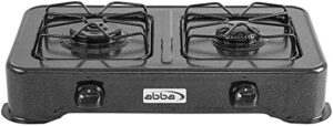 ABBA Double Burner Portable Propane StoveTop - Lightweight Alloy Steel Portable Stove - Stove for Camping, Patio & Outdoor Activities, 13.19" x 21.85" x 4.33" (Green or Black) (Black)